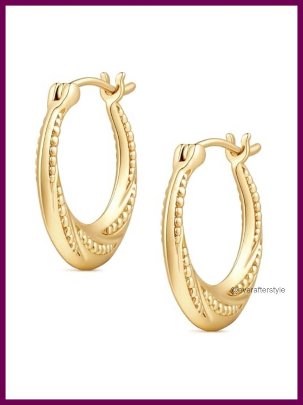 14K Gold Plated Hoop Earrings for Women Beaded Textured 22/25mm Latch Back
